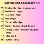 Customized Hair Accessory Making Kit – Includes Center Clips, Hair Bands, Tic Tac Clips, Shells, Stones, MDF, Glue Pen & B7000 Glue – DIY Craft Accessories Set - Image 2